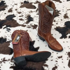 🤎💥NWT Ariat Women's Brown/ Blue Trim Heritage Western Leather Boots size 6B⭐🐎